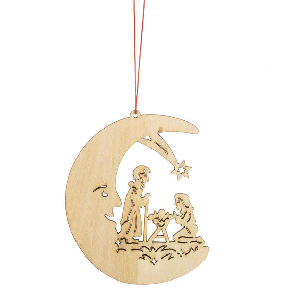 Wooden Holiday Icon Ornament - Crescent Moon - Nativity