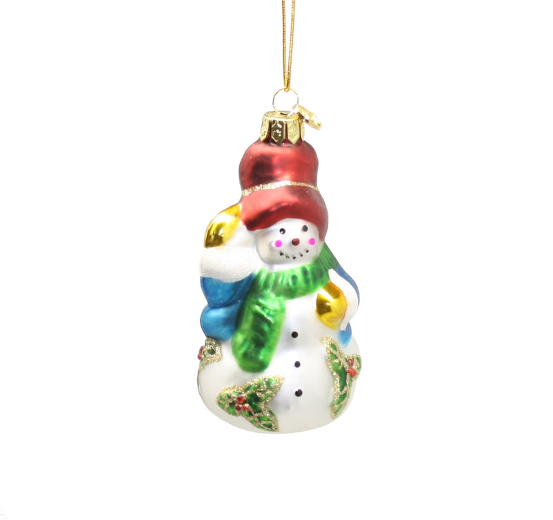 3 Inch Boxed Glass Ornament -  Poinsettia Snowman - The Country Christmas Loft