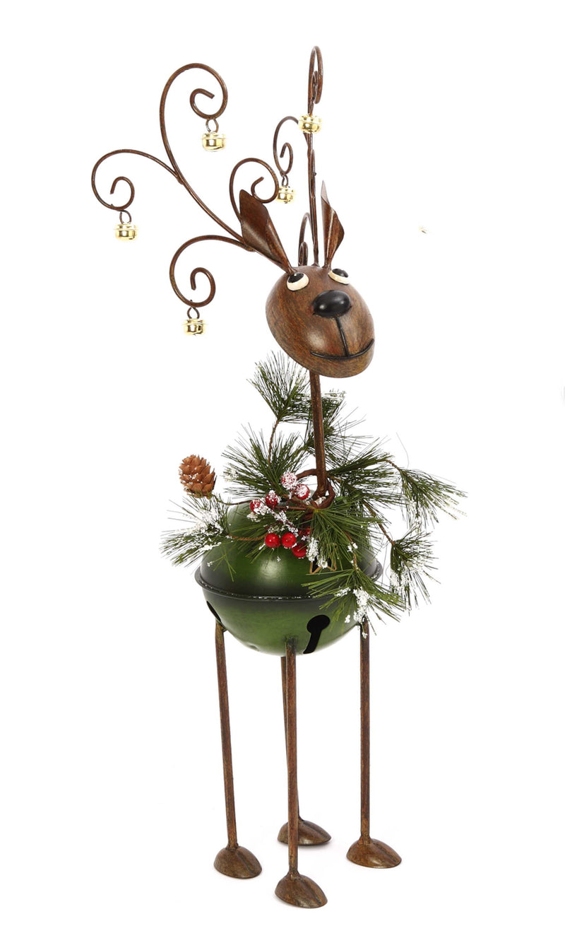 Metal Bell Reindeer Figurine - 23 Inch - Green - The Country Christmas Loft