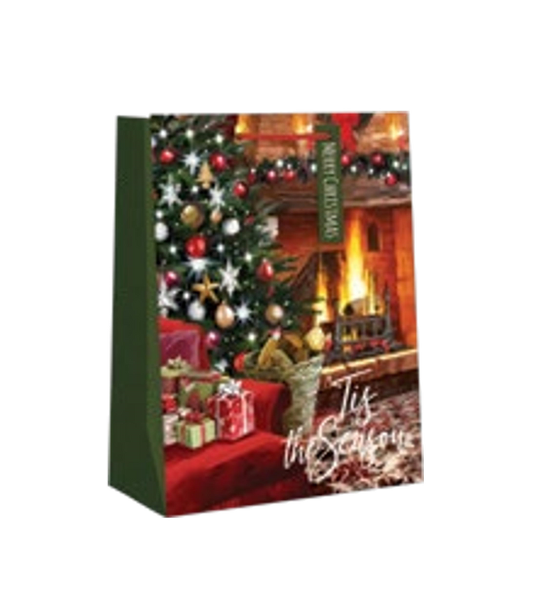 Traditional Small Gift Bag - Fireplace - The Country Christmas Loft