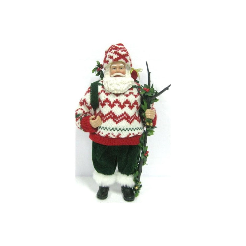 11 Inch Santa Figurine - Holly Walking Stick - The Country Christmas Loft