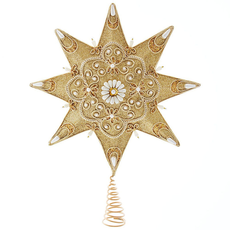 8-Point Pearl and Gold Shimmer Star Treetop - The Country Christmas Loft