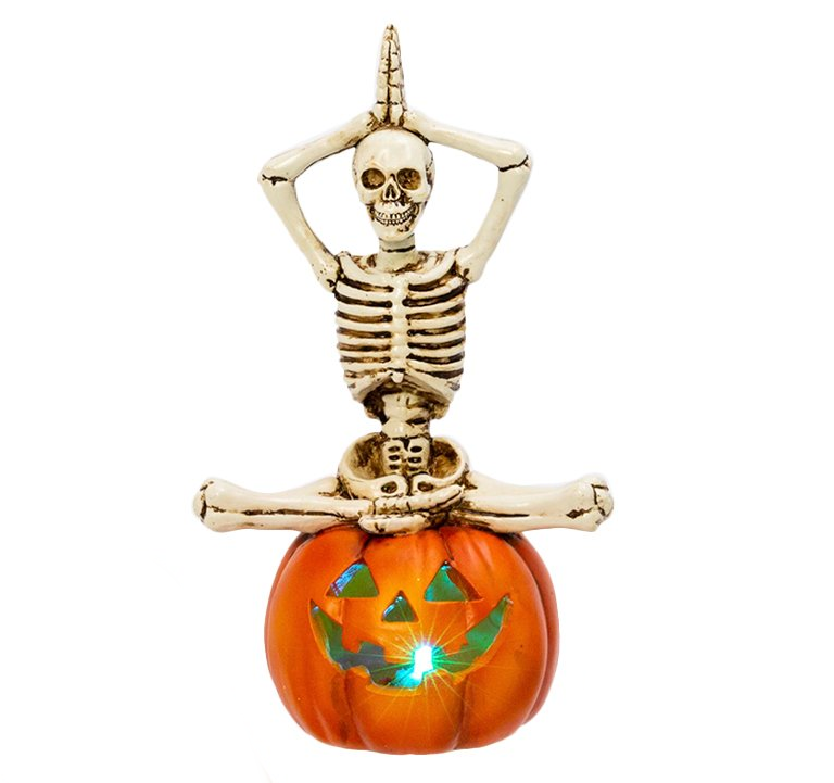 Yoga Skeleton on Lightup Pumpkin - - The Country Christmas Loft