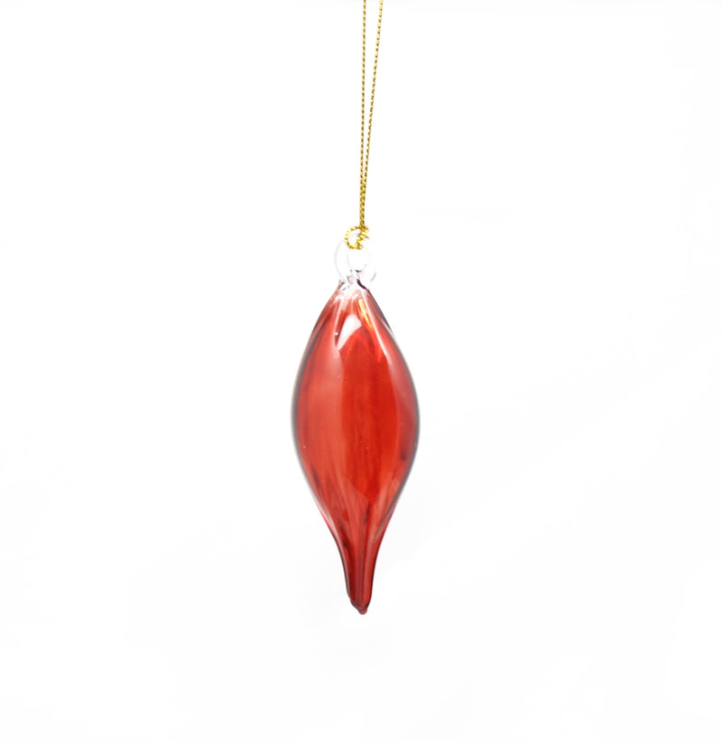 Blown Glass Teardrop Ornament - Red - High Bulge