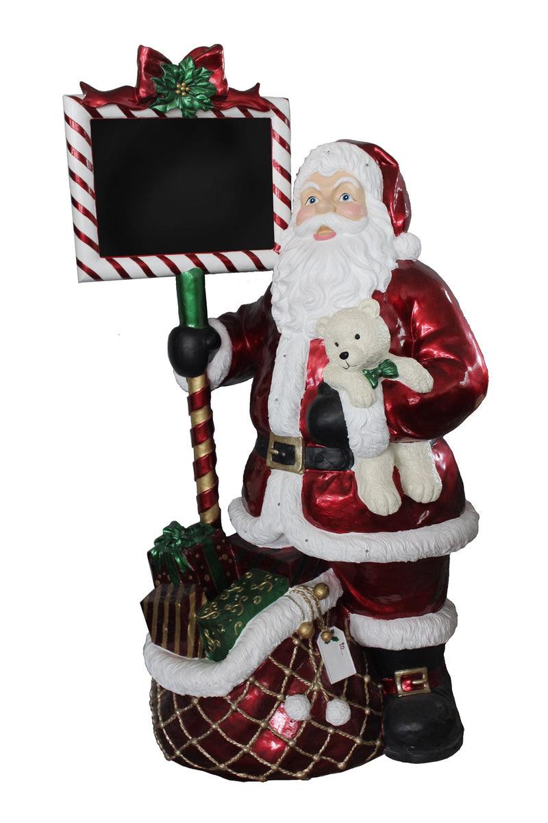 Resin LED Santa with Chalkboard - 58 Inches Tall - The Country Christmas Loft