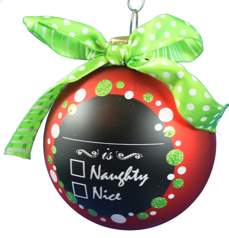 3 1/4" Balls With Chalkboard Sign - Naughty Nice - The Country Christmas Loft