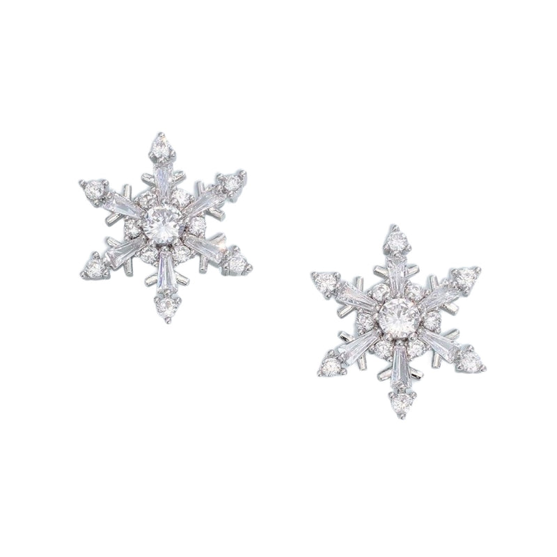 CZ  Faceted Snowflake - Earrings