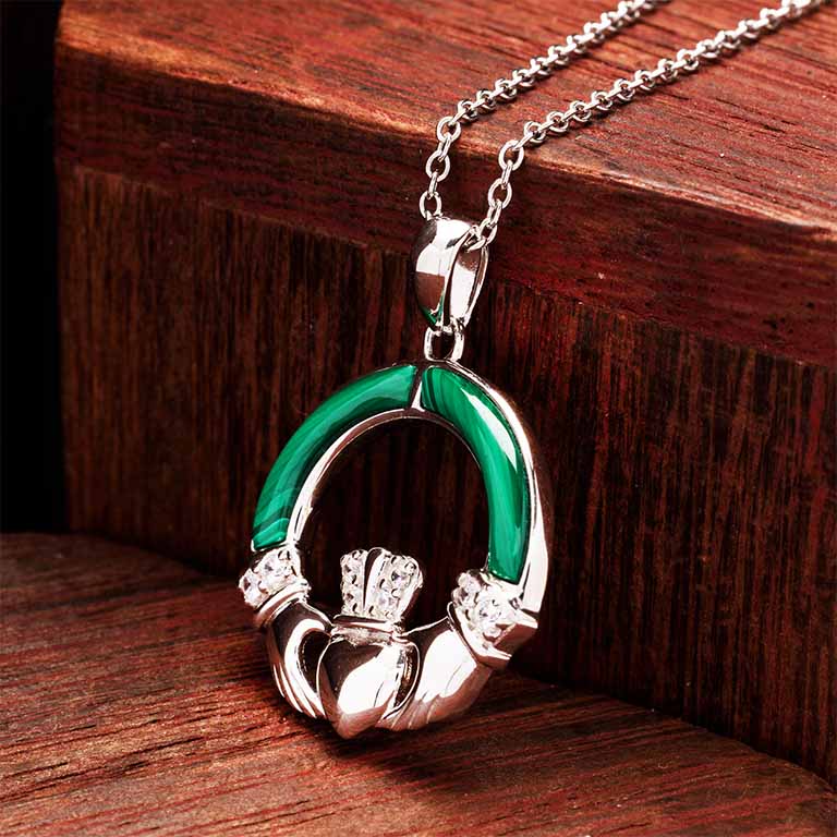 Sterling Silver Claddagh with Malachite Pendant