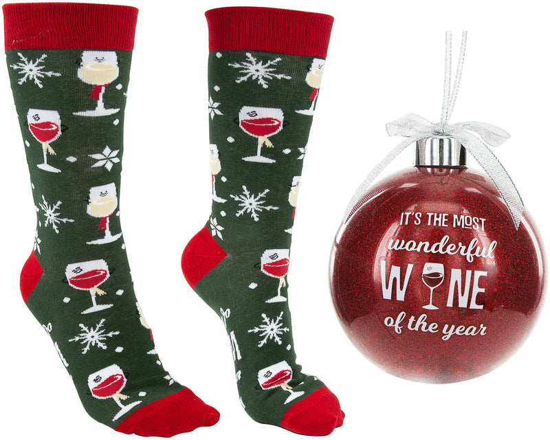 4" Ornament with Holiday Socks - It's the most wonderful wine of the year - The Country Christmas Loft