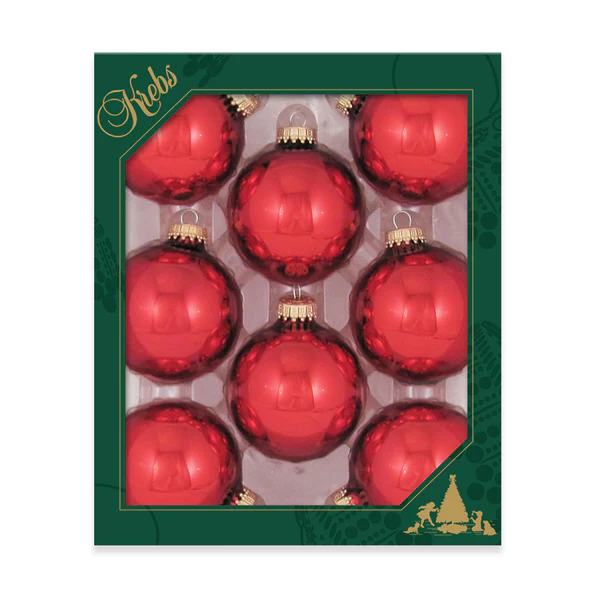 Christmas By Krebs 2 5/8 Glass Balls - Gold Caps - Christmas Red - 8 Pack - The Country Christmas Loft