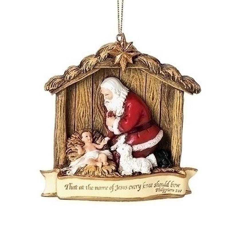 The Kneeling Santa With Baby Jesus Ornament - The Country Christmas Loft