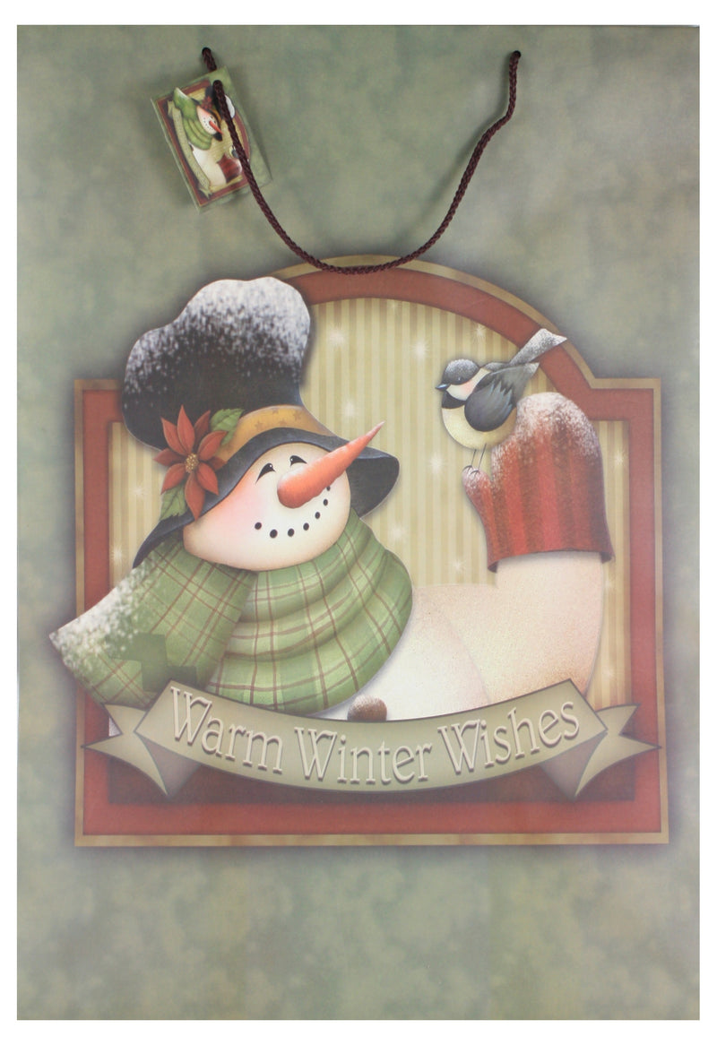 Matte Finish Deluxe Gift Bag - Snowman With Birds - - The Country Christmas Loft