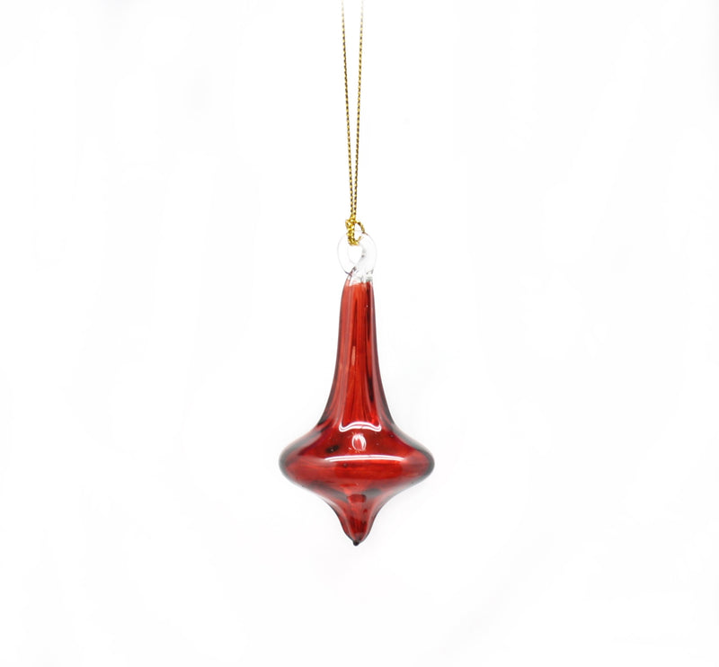 Blown Glass Teardrop Ornament - Red - Low Bulge