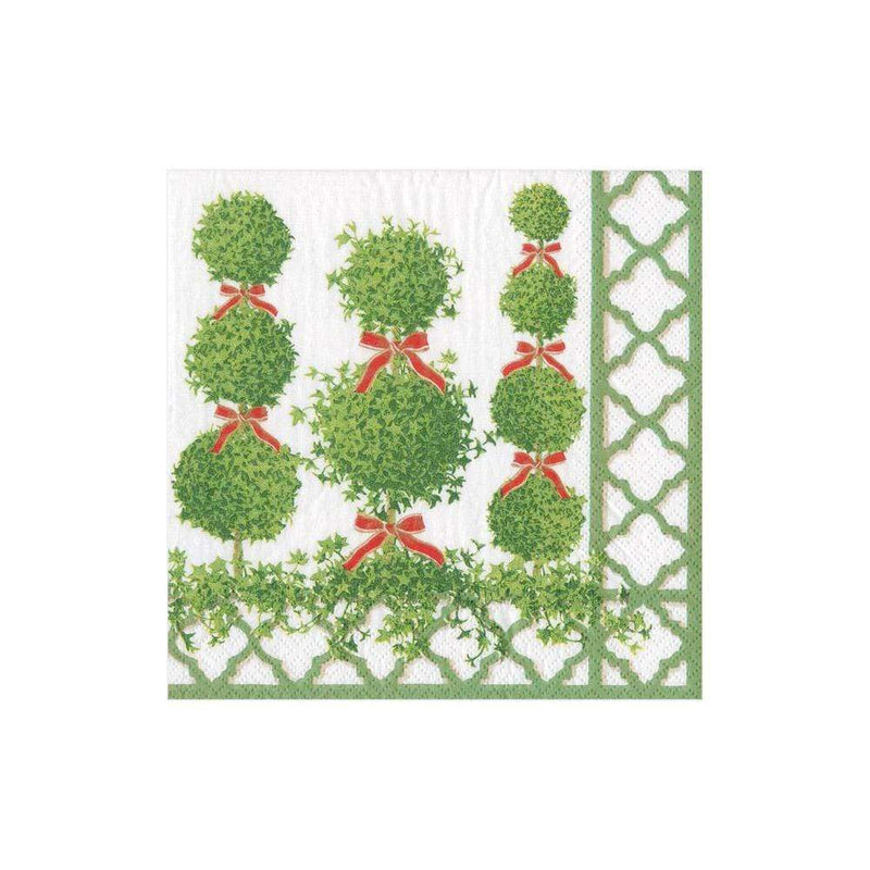 Topiaries Paper Cocktail Napkins Green Border - The Country Christmas Loft