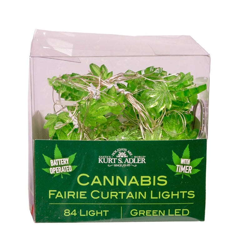 84-Light Green Micro LED Cannabis Leaf Curtain Light