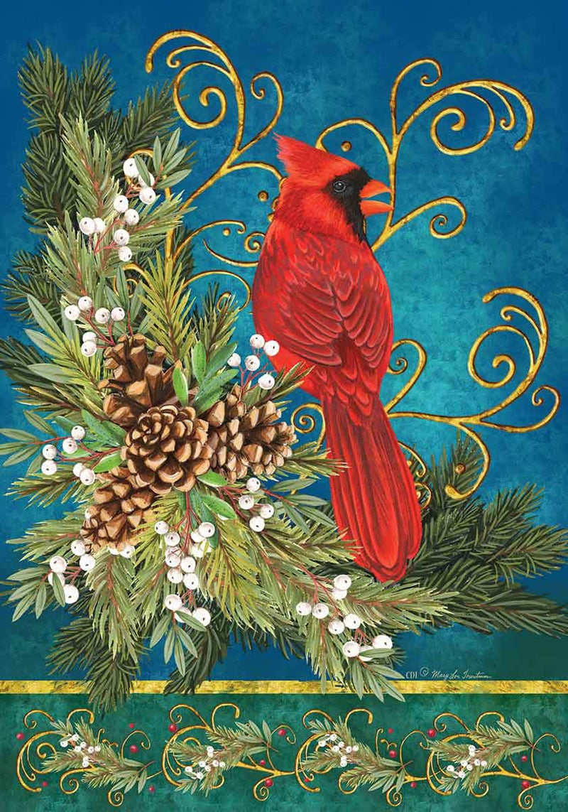 Winter Cardinal By Mary Lou Tr - Large Flag - The Country Christmas Loft