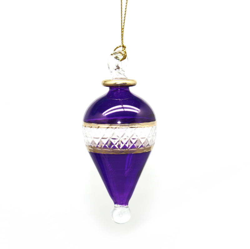 Lattice Glass Ornaments With Gold Accents - Purple Teardrop
