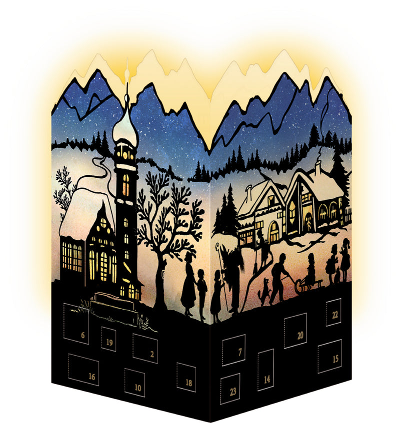 Coppenrath Silhouette Advent Lantern Card With Envelope - Winter Village - The Country Christmas Loft