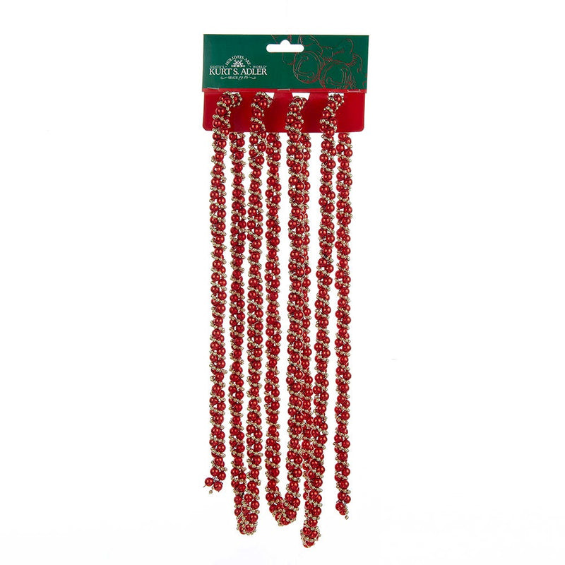 9' Red/Gold Beads Twisted Garland - The Country Christmas Loft