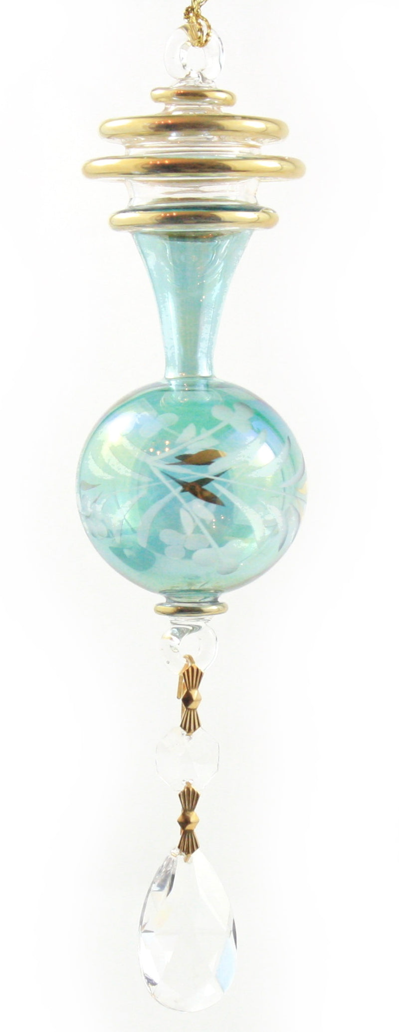 Egyptian Glass Dangle Ornament with 4 Gold Rings - Green