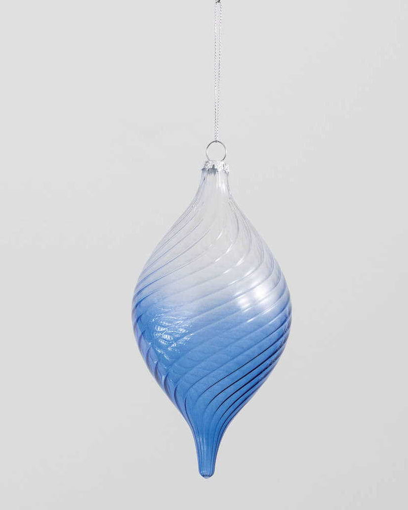 Blue Transition Scroll Glass Ornament - Onion Shape - The Country Christmas Loft