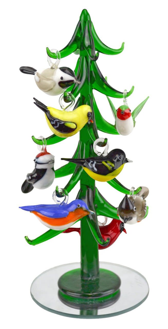 Glass Tree With Bird Ornaments - The Country Christmas Loft