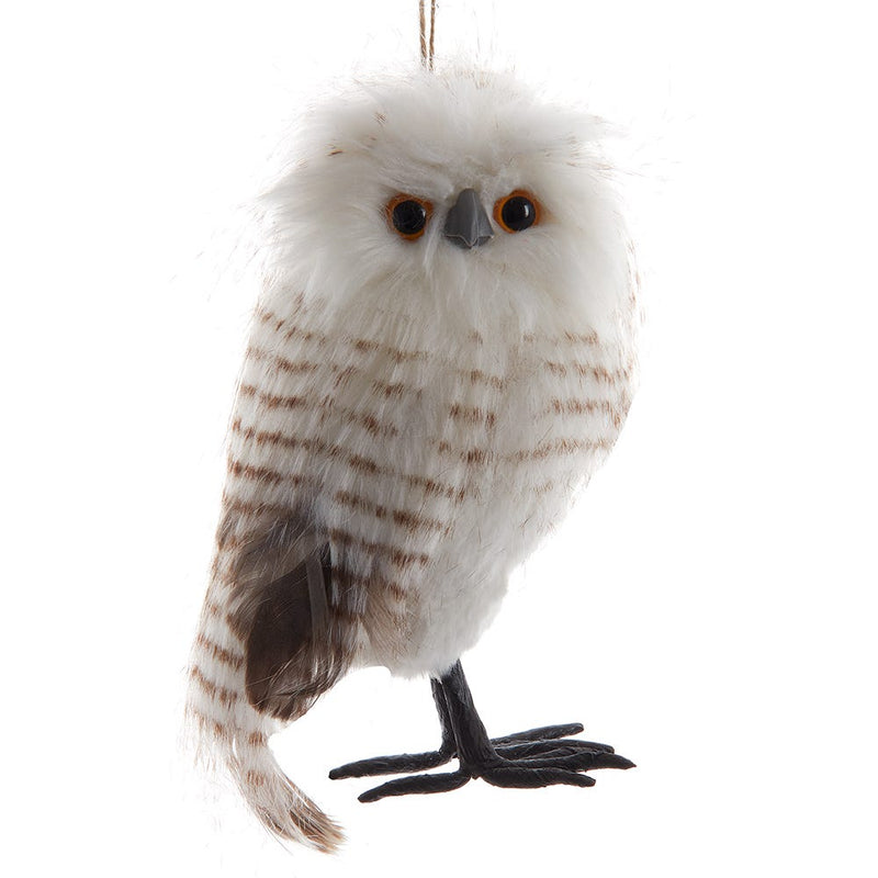 White Standing Owl With Stripes Ornament - 9 Inch