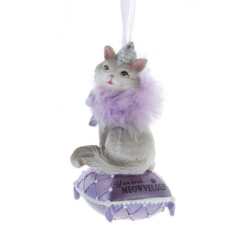 Royal Splendor Purple Cat Ornament - You Look Meowvelous - The Country Christmas Loft