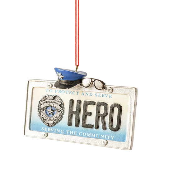 Hero License Plate Ornament - Police - The Country Christmas Loft