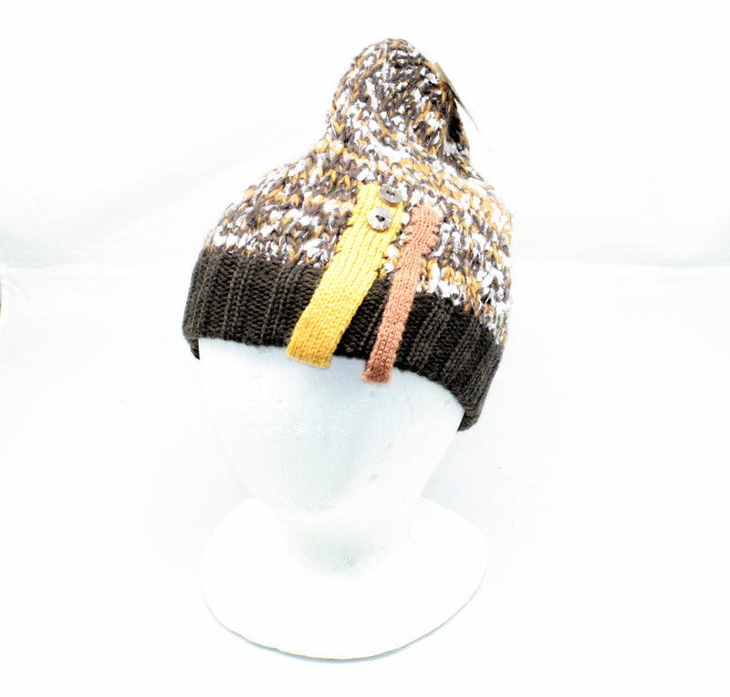 Fashion Knit Hat Button Trim - Brown - The Country Christmas Loft