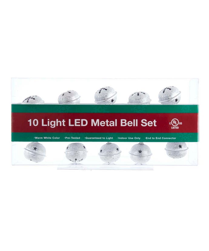 10-Light Silver Bell With Warm White LED Light Set - The Country Christmas Loft