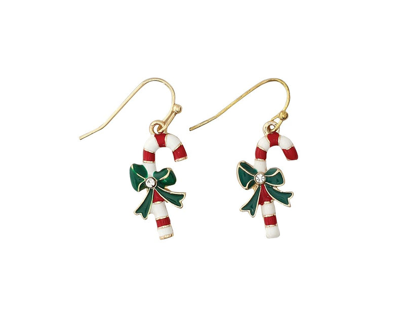 Candy Cane with Green Bow - Earrings - The Country Christmas Loft