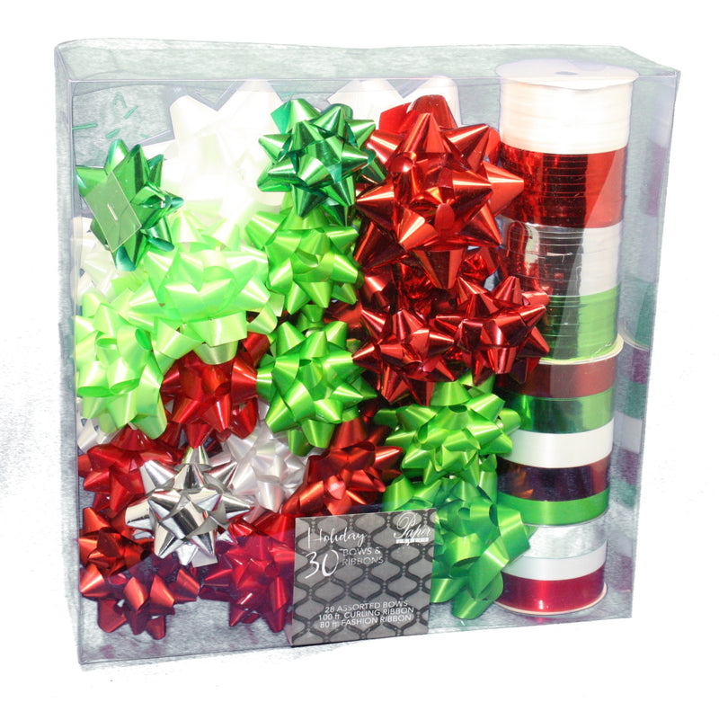 Holiday Ribbon And Bow Kit - Red/White/Green