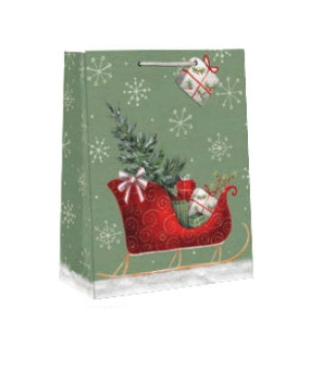 Traditional Medium Gift Bag - Christmas Sleigh - The Country Christmas Loft