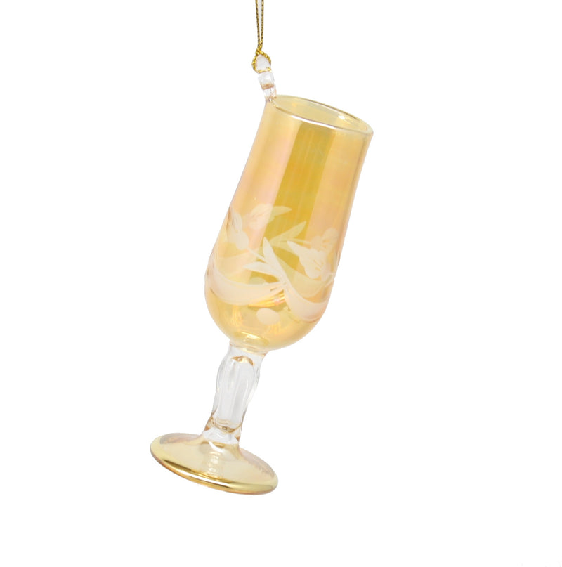 Gold Etched Egyptian Wine Glass Ornament - Yellow