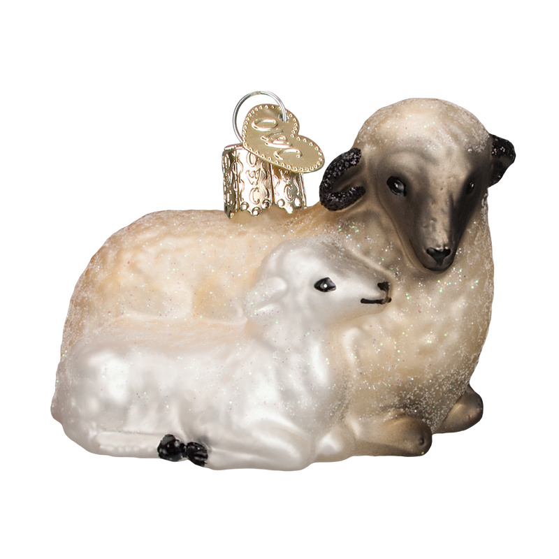 Sheep With Lamb Glass Blown Ornament - The Country Christmas Loft