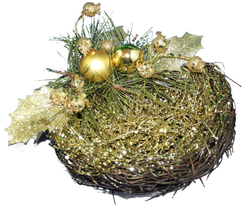 Glitter Holly Bird Nest - Gold