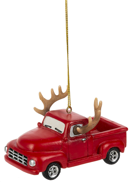 Red Pickup with Antlers Ornament - The Country Christmas Loft