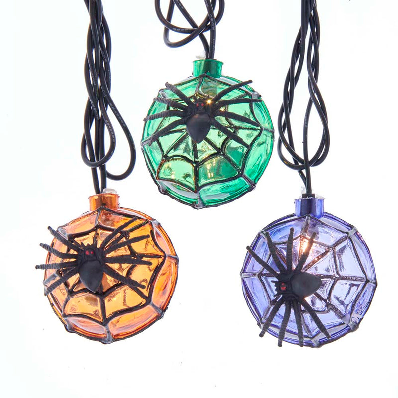 10-Light Orange, Purple and Green Ball With Spider Light Set - The Country Christmas Loft