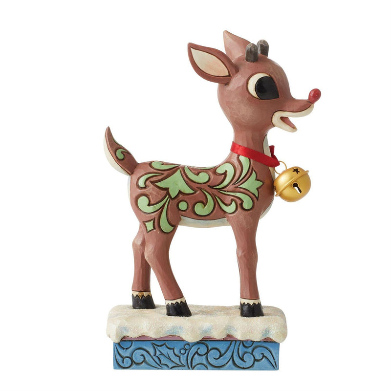 Rudolph The Red Nosed Reindeer With Oversized Jingle Bell Figurine