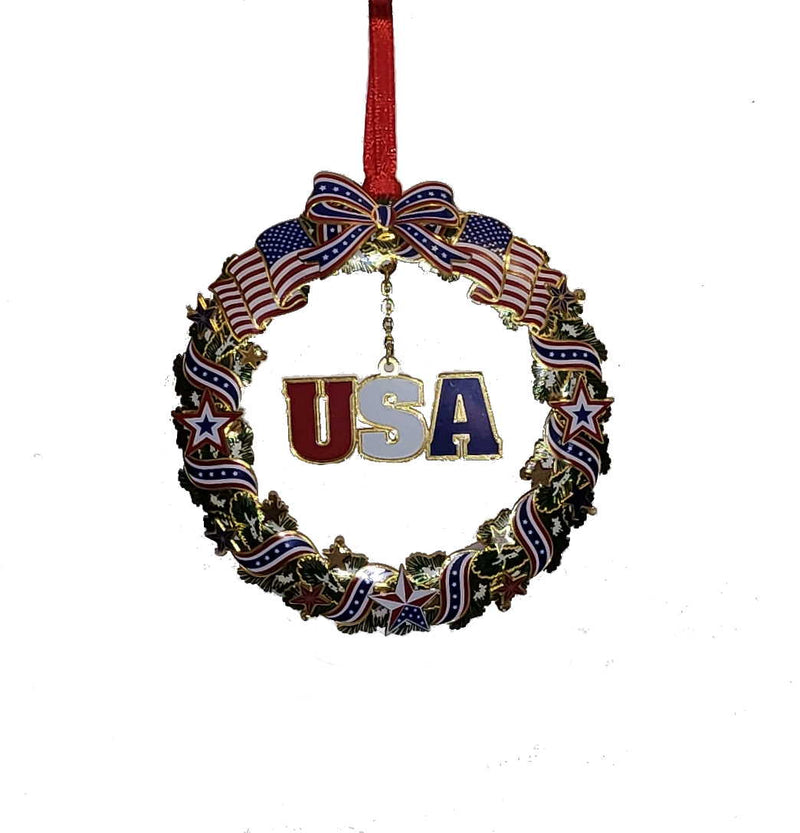 Patriotic Wreath Brass Ornament - The Country Christmas Loft