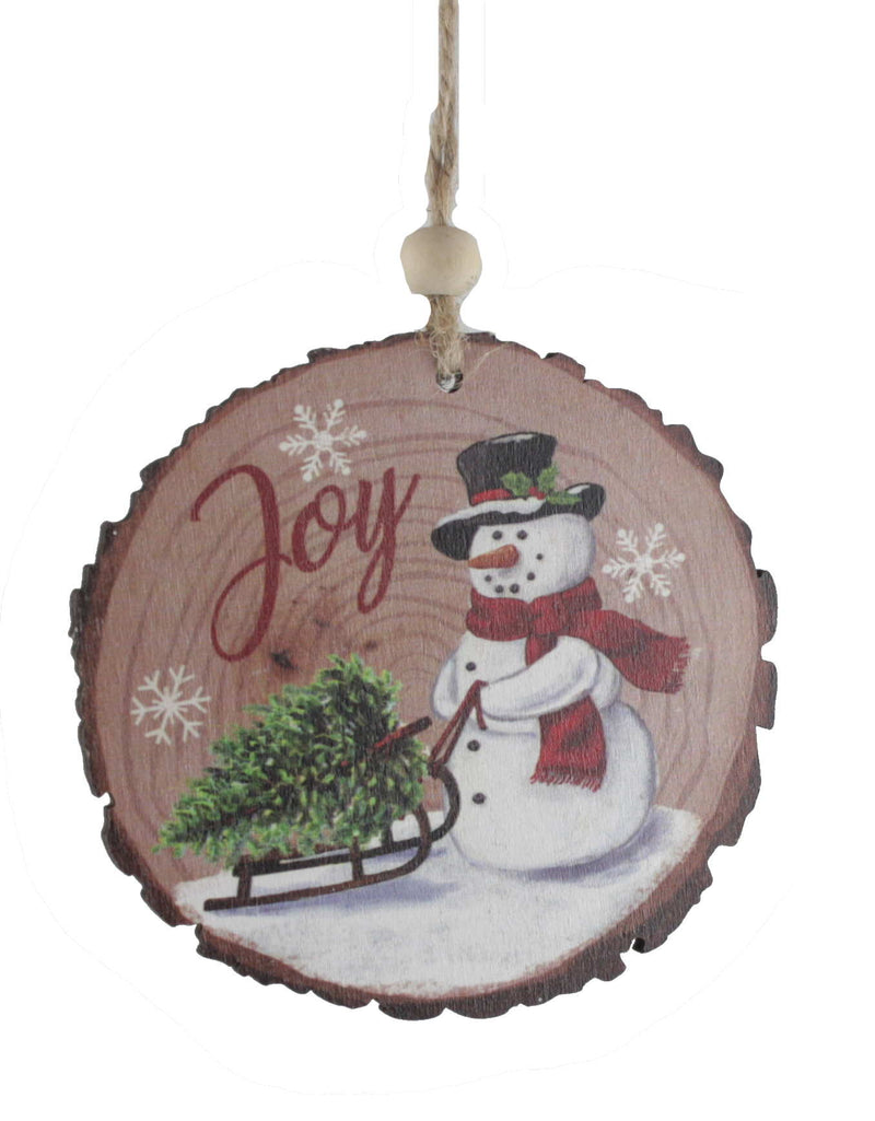 Cut Log Wooden Ornament - Snowmen Joy - The Country Christmas Loft