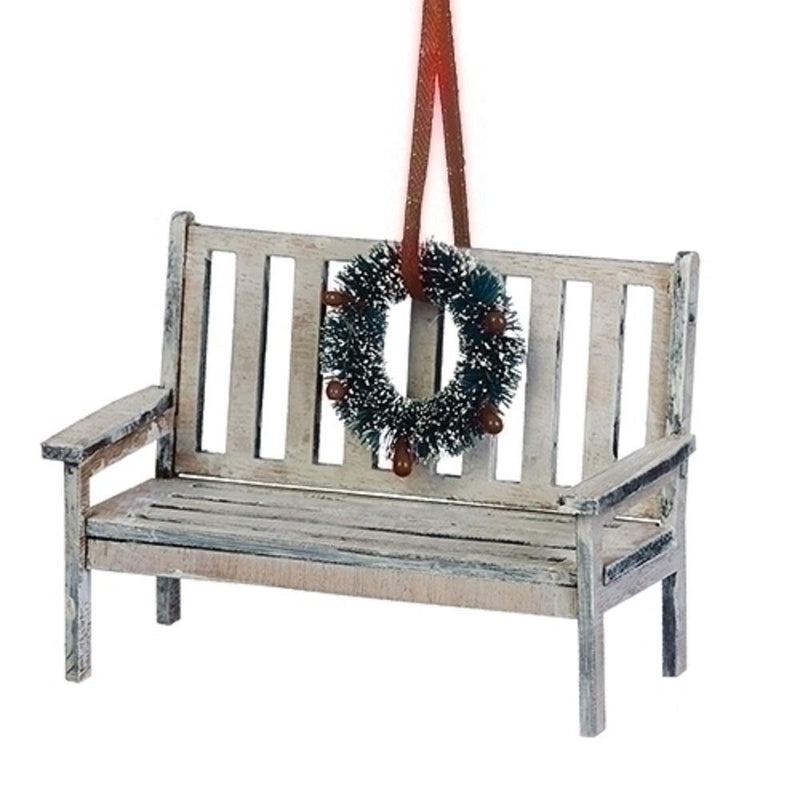 Christmas Bench Ornament with Wreath - The Country Christmas Loft