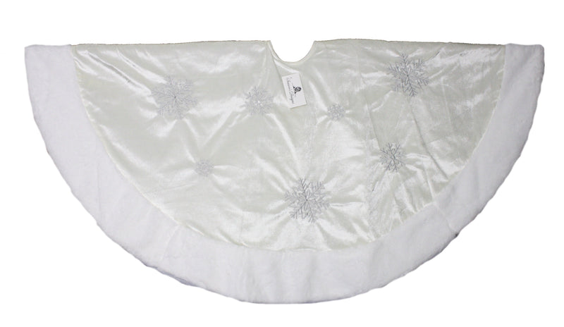 White Embroidered Snowflake Tree Skirt - 48 Inch