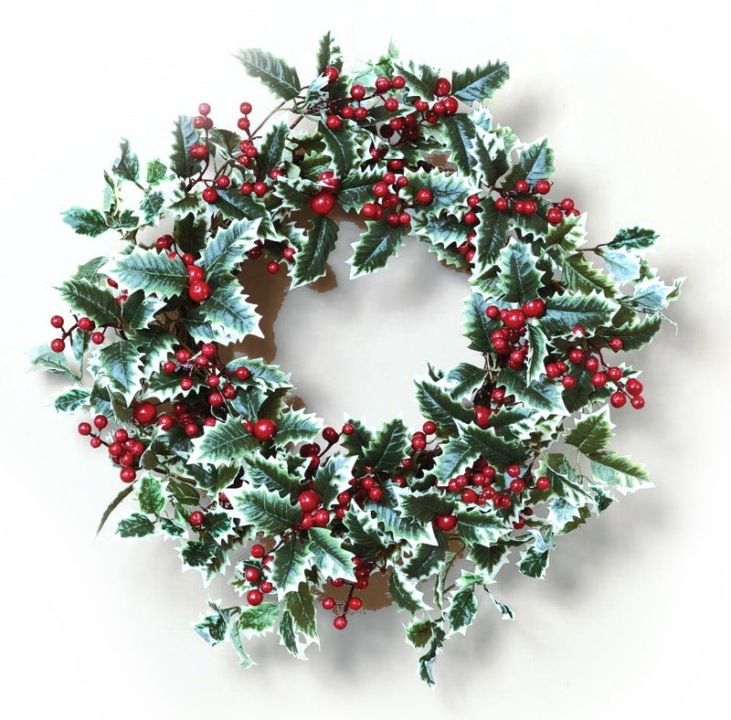24" Holiday Wreath - Holly Leaf with Berries - The Country Christmas Loft