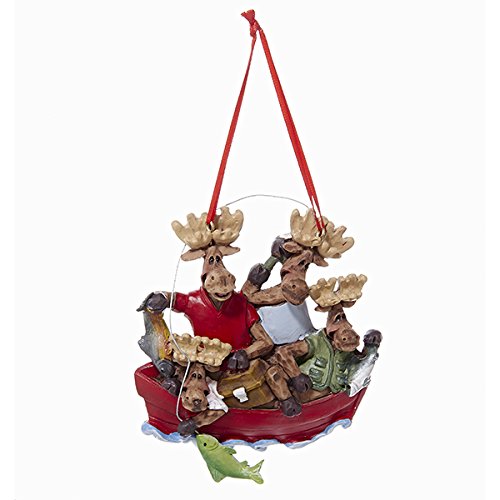 Moose In Fishing Boat Ornament - Family Of 4 - The Country Christmas Loft