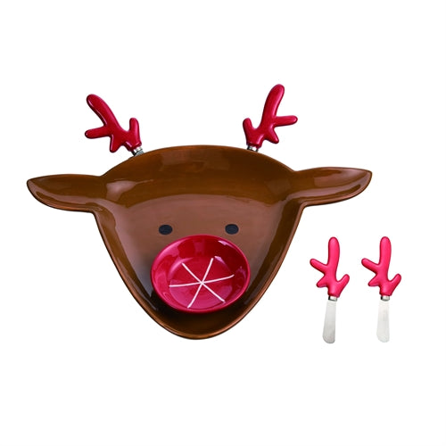 Ceramic Reindeer Chip and Dip with Spreaders - The Country Christmas Loft