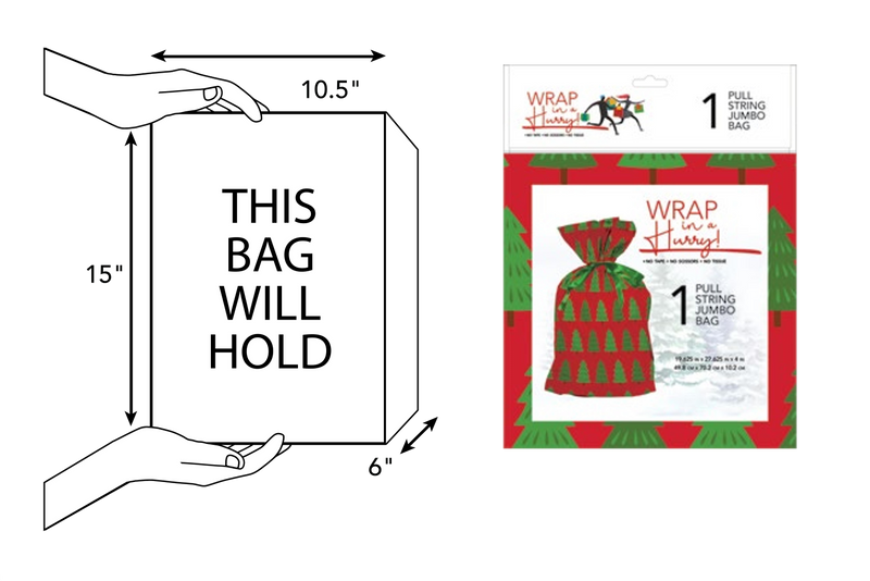 Wrap In A Hurry Jumbo Pull String Gift Bag - Tree Design - The Country Christmas Loft