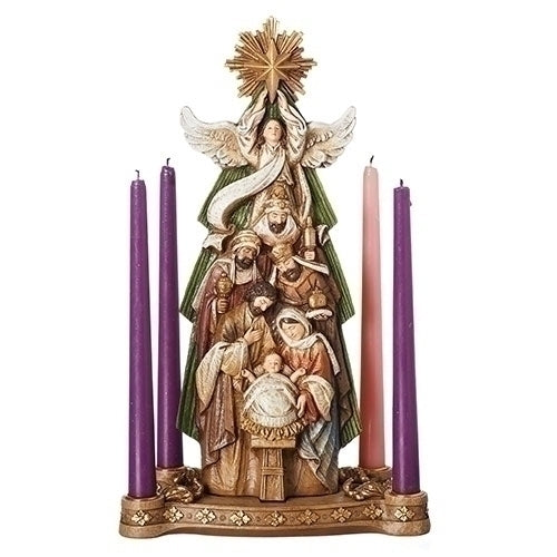 Under Star Holy Family 16 Inch Resin Stone Advent Candle Holder - The Country Christmas Loft