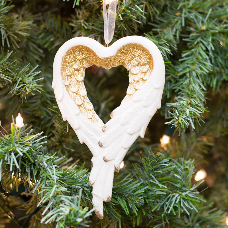 Wrapped In Angel's Wings Heart Gilded Porcelain Ornament - The Country Christmas Loft